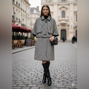 Vintage Junior Maid by JOCARDI Houndstooth Wool Blend Coat - Black & White